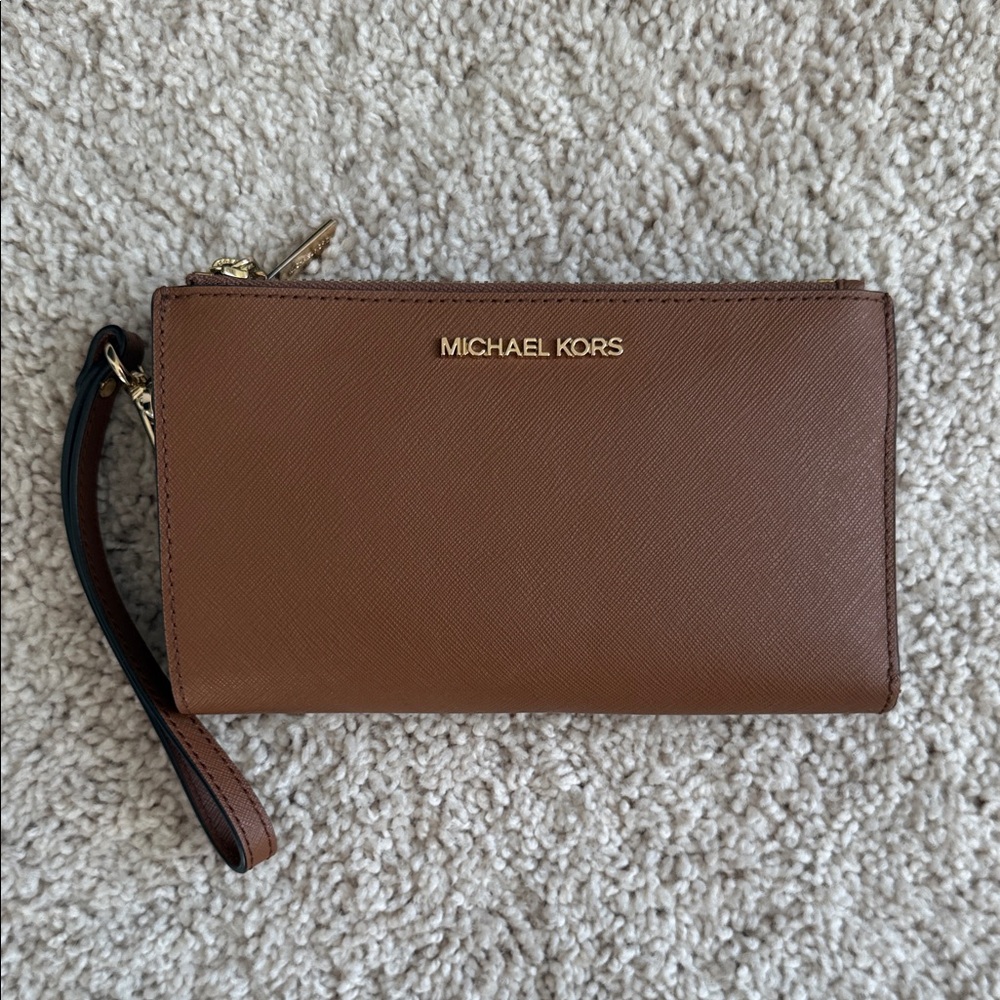 Michael Kors Tan Wristlet with Gold Accents